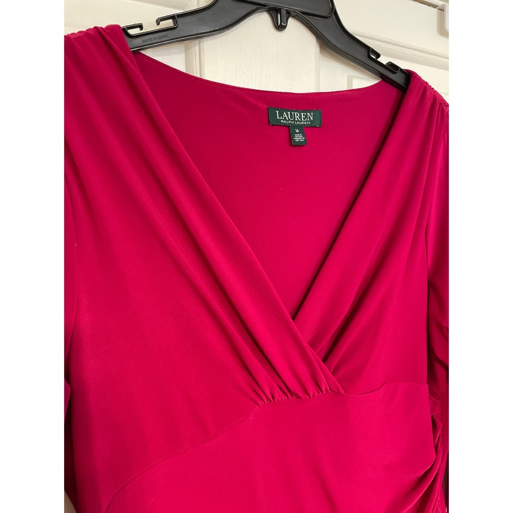 Lauren by Ralph Lauren Red Stretch Faux Wrap Sheath Dress 16